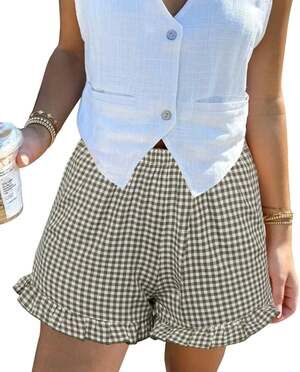 Aoulaydo Boxer Shorts for Women Pajama Gingham Shorts Casual Lounge Sleep Plaid